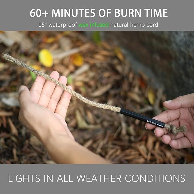 CrocSee Aluminum Bellows Tube Sleeve, Survival Waterproof Wick Hemp Cord Tinder Kits for Fire Starting