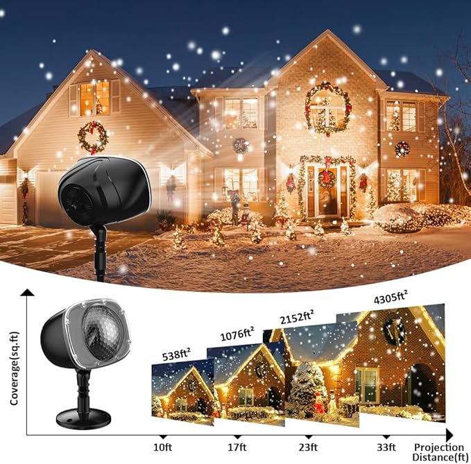 Christmas Snowfall Projector Lights, Holiday Projector Lights Waterproof Snow Flurries Landscape Spotlight with Remote for Xmas Party Wedding Home Decor