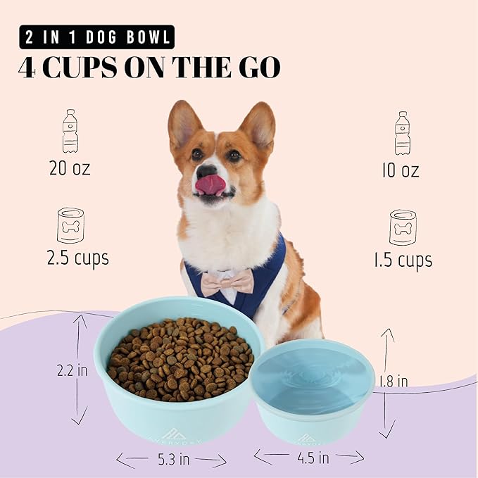 AVERYDAY 30 Oz Travel Dog Bowls with Lids, 2-in-1 Portable Pet Bowls for Food and Water, Leakproof Travel Dog Food & Water Bowl for Outdoor, Camping, Travel Dog Feeding Bowl, Daycare Pet Bowls