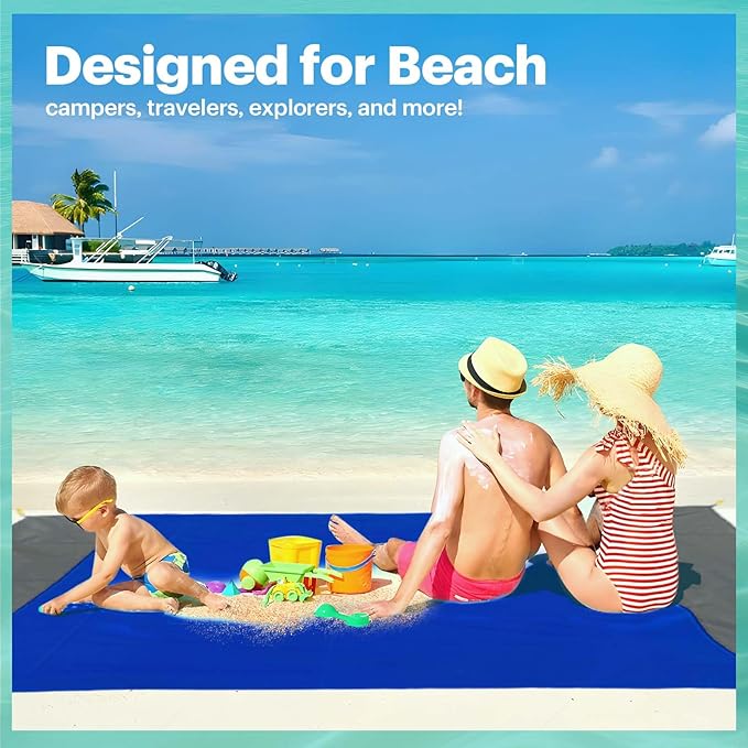 EASYFUN Beach Blanket Sandproof Oversized, 79''×83'' Extra Large Beach Mat, Portable Picnic Mat for Travel Camping Hiking, Lightweight Beach Essentials Family Water Resistant Mat Nylon 210T