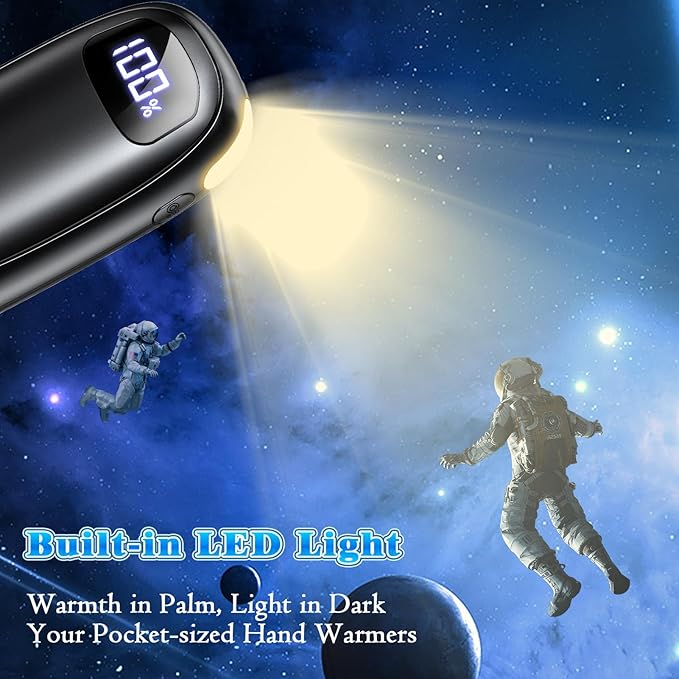 Hand Warmers Rechargeable 2 Pack, Electric Dual-Sided Heating with LED Display & Flashlight, Max 127?? 13Hrs Long Lasting Pocket Heater for Raynauds, Golf, Hunting Essentials, Gifts for Men Women