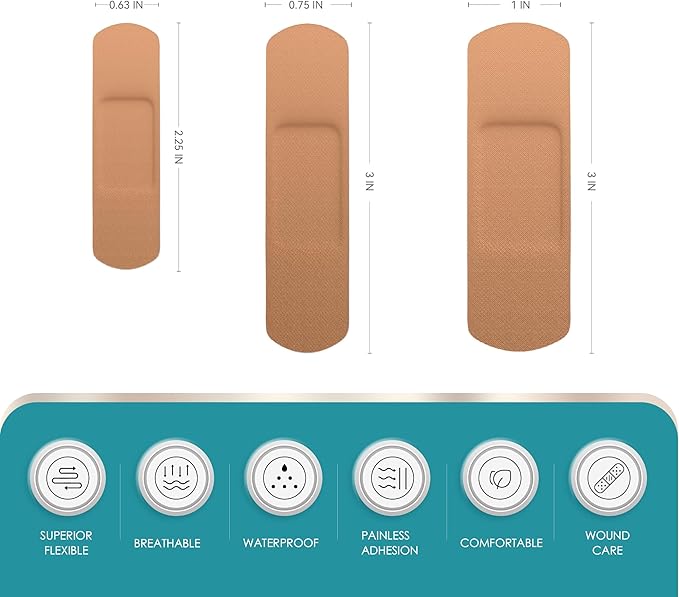 Flexible Fabric Adhesive Bandages,60 Count, Latex Free First Aid Bandage with Non-Stick Pad for Wound Care, Cuts, Scrapes, Blisters, Assorted Sizes