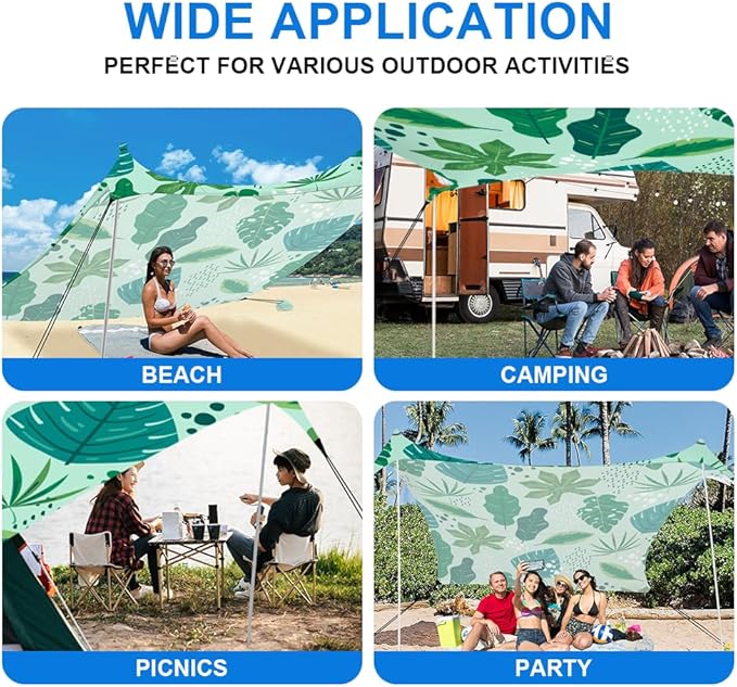 YUKIHOME Beach Tent Sun Shade Canopy Tent, UPF 50+ Camping Beach Sun Shelter 7 x 7ft 2 Pole, Lightweight, Easy Set Up and Carry