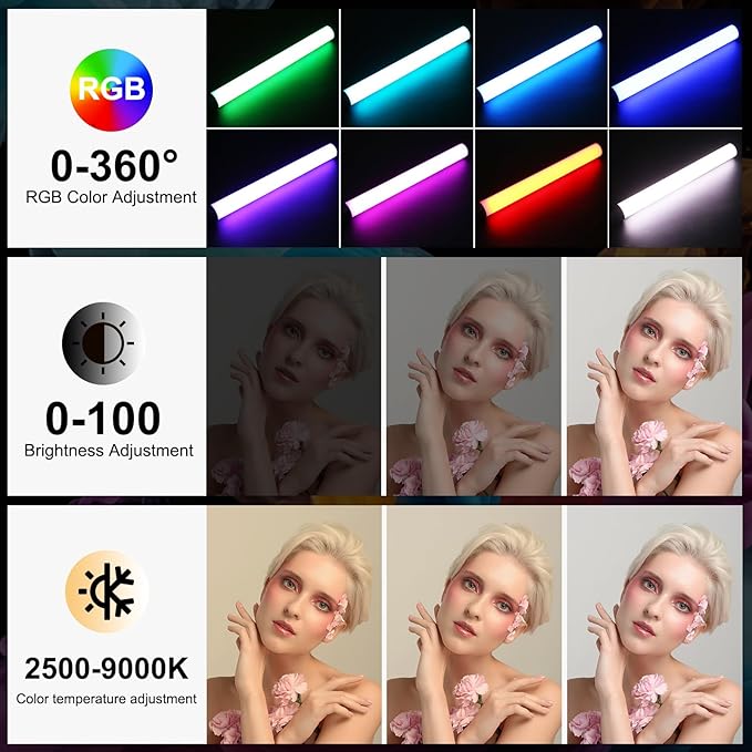 PULUZ 132 LEDs RGB Video Light, Handheld Stick Fill Light with Full Color, USB Rechargeable for YouTube TikTok, Portrait Photography, Party Background