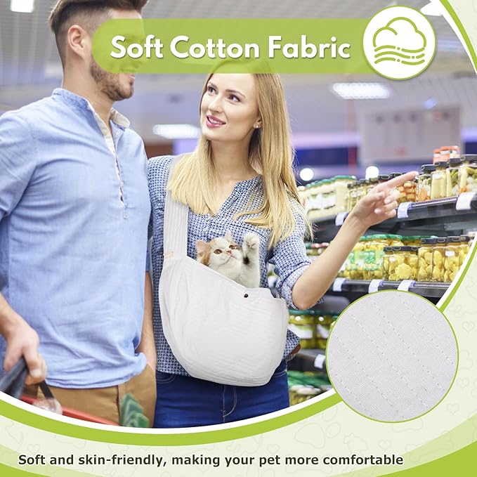Dog Carrier Sling, Cat Backpack Carrier, Cotton Puppy Carrier Sling, Hands Dog Bag Carrier with Wide Strap Built in Safety Buckle Pocket for Small and Medium Pets (Large)