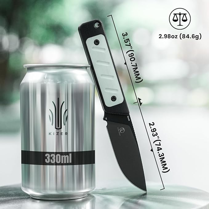Kizer Smolt Fixed Blade Knife with Sheath, 2.98??3V Steel Blade Fixed blade Knives with G10 Handle, Drop Point Small EDC for Men Women Camping Hunting Pocket Knife 1063A3