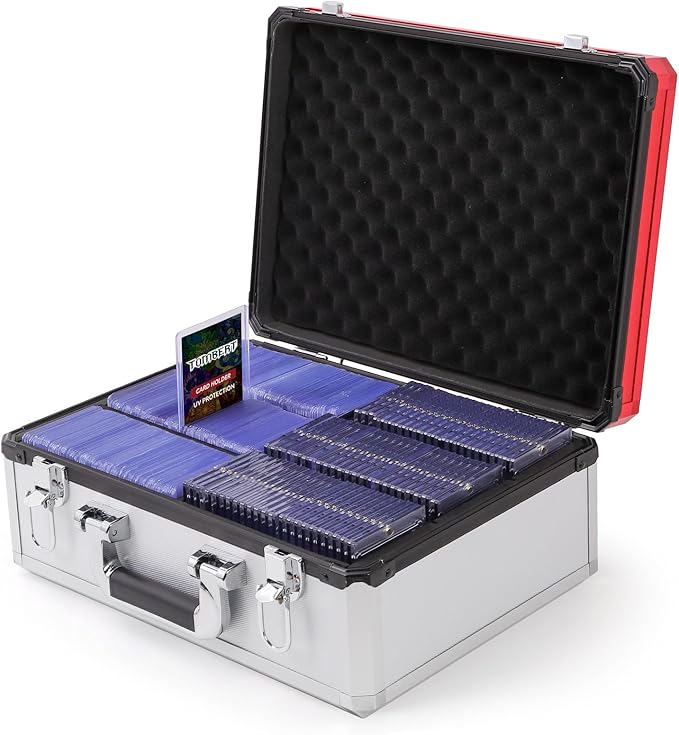 (2025 New Upgrade) Toploader Storage plus Box for 3" x 4" 35pt Rigid, Card Holders for Toploaders, Trading Cards & Sports Cards, Trading Card Case(Holds 600+ cards) (Red&White)