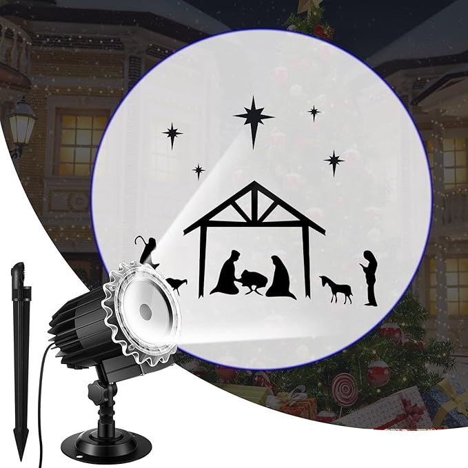 Tuanse Christmas Nativity Outdoor Projector Nativity Scene Projector Light LED Flood Light Holiday with Stars for Christmas Party Garden Landscape Decoration