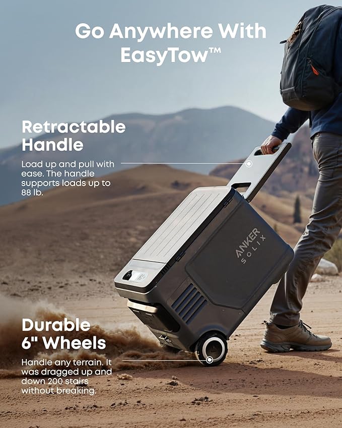 Anker SOLIX EverFrost 2 40L Cooler, 42 qt Car Refrigerator, Electric Cooler with 288Wh Battery, Powered by AC/DC or Solar, for Camping, Travel, and Fishing, -4℉ to 68℉ (Only 1 Battery Included)