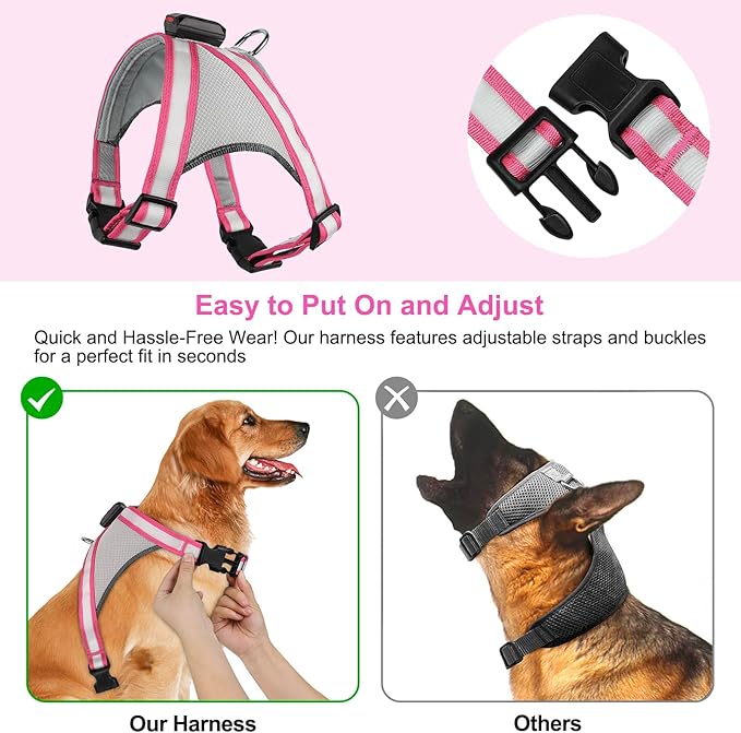 Visinite LED Dog Harness, USB Rechargeable Light Up Dog Vest, 2 Illuminate Modes Glow in The Dark Dog Harness, Adjustable Lighted Pet Harness Light for Night Walking Safety (Pink, S)