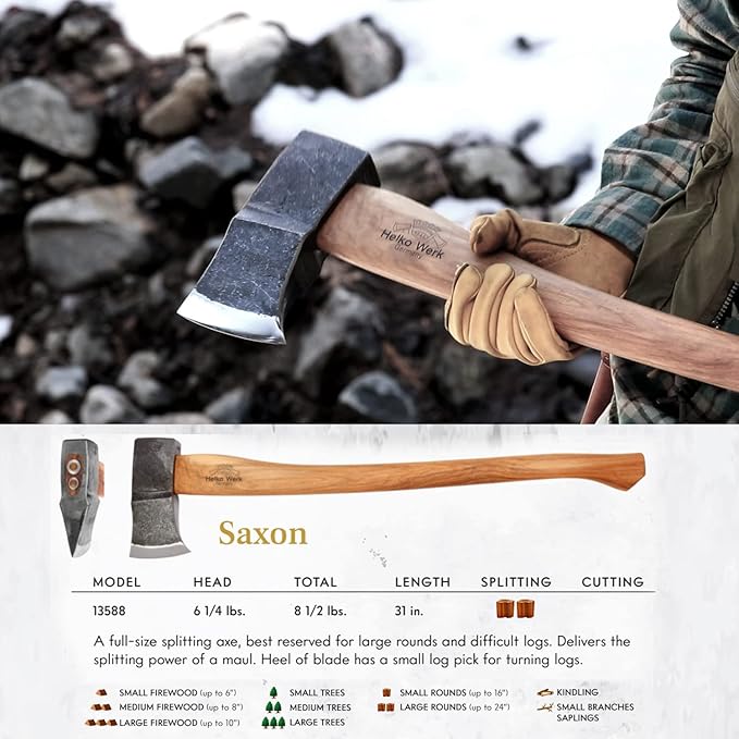 1844 Helko Werk Germany Axe Collection - 3 Traditional Splitting Axes Set - Saxon, Spaltaxt, Mini Spalter