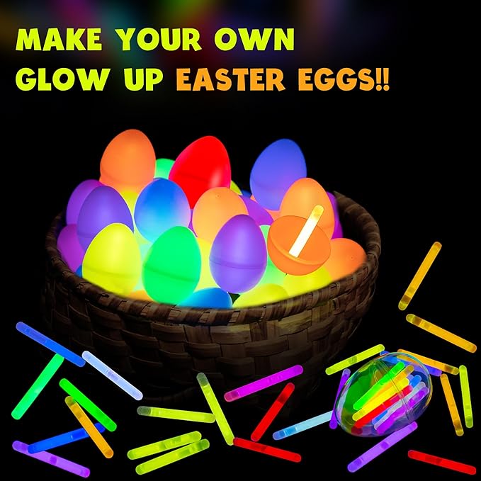 POPGIFTU 200 Mini Glow Sticks Bulk Pack, 8 Bright Colors 1.96" Glow in the Dark Sticks for Easter Egg Hunt, Basket Stuffers, Party Favors, Neon Parties, Weddings, Halloween, Classroom Prizes