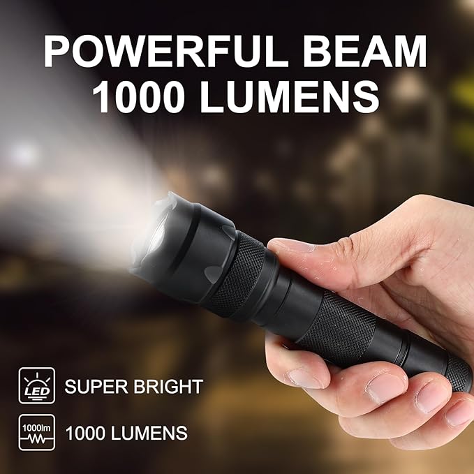 ULTRAFIRE WF-502B LED Tactical Flashlight, 5 Modes 1000 High Lumens Flashlight Torch with Duty Belt Flashlight Holster, UFB26, Bicycle Mount, USB Charger