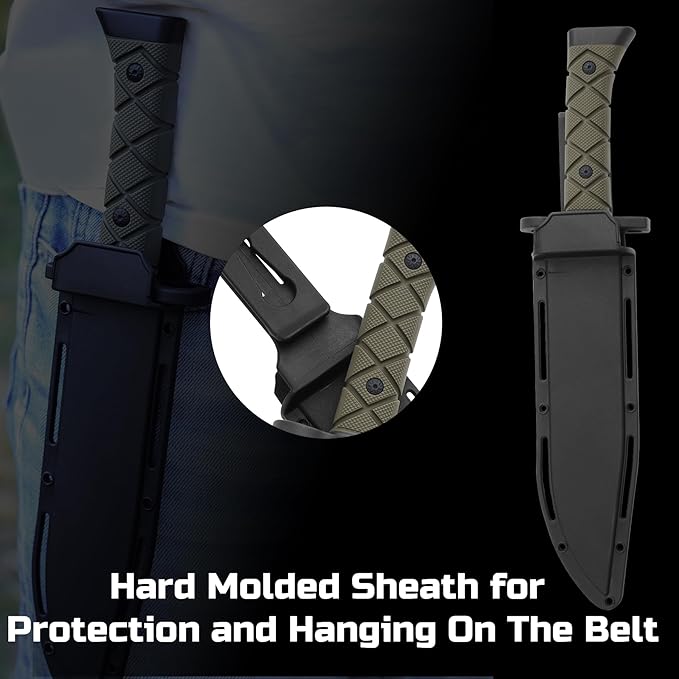 15" Fixed Blade Tactical Knives with Sheath, Stainless Steel Survival Hunting Bushcraft Full Tang Non-Slip Handle Knife with Serrated Blade Back for Camping Adventure EDC