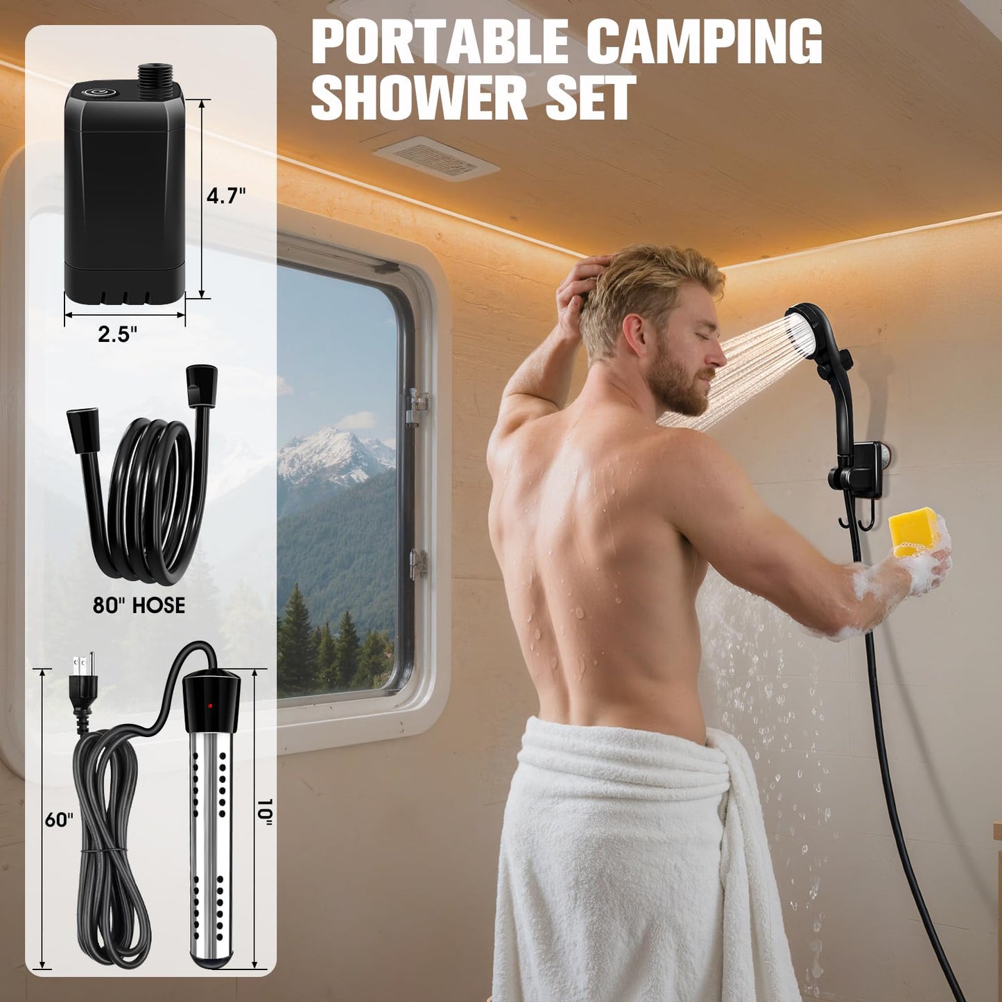 Portable Shower With Heater,6000Mah Battery Powered Portable Shower For Camping With 2000W Auto-Off