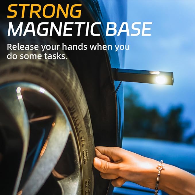 lexall Rechargeable Flashlight, 600 Lumens Portable LED Flashlight, Magnetic COB Flat Task Light with Pocket Clip, 3 Modes, Pocket Pen Inspection Light for Repairing, Camping, Hiking, Emergency(1 Pc)