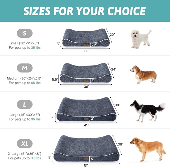 Orthopedic Dog Bed for Extra Large Dogs up to 140 lbs - Removable Washable Cover with Waterproof Lining, Cotton-Polyester Blend Boat-Shaped Lounger Mattress, XL(51x36x8in), Blue
