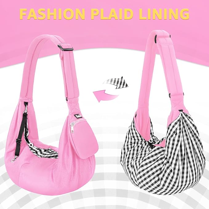 SlowTon Dog Carrier Sling - Thick Padded Shoulder Strap Adjustable Dog Carriers for Small Dogs, Puppy Carrier Purse for Pet Cat with Front Zipper Pocket Safety Belt Machine Washable (Baby Pink, M)