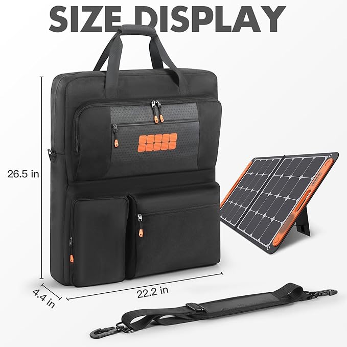 Padded Solar Panel Carrying Case Compatible with Jackery SolarSaga 100W 100X 200W,Travel Solar Panel Storage Bag for 2 Battery Panels Fits for ZOUPW 100W 110w 200w with Multi-Pockets & Shoulder Strap