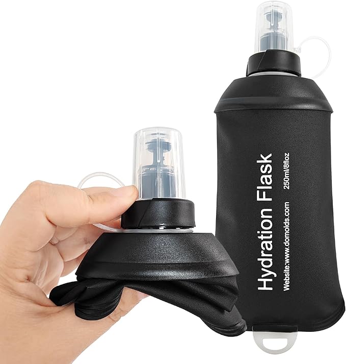 250ml Soft Flask, Soft Water Bottle for Hydration Packs, Running, Hiking, Cycling and Climbing - Black