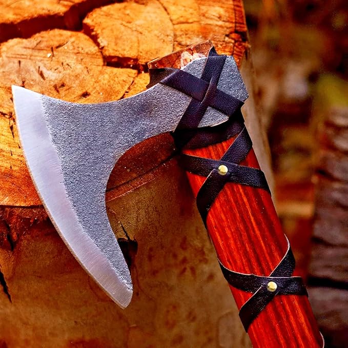 Viking Axe of Ragnar Lothbrok Norse Viking Axe Sharp Blade Hunting Axe High Carbon Steel Blade with Rose Wood Handle Camping Axe Viking Hatchet Gift for Dad