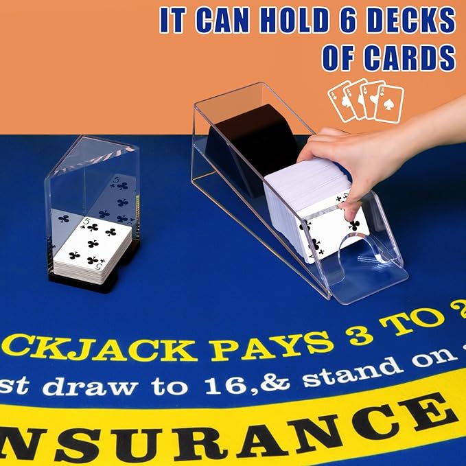 Aoriher Blackjack Game Combo Set, Include Blackjack Layout Felt,Shoe 6 Deck Automatic Card Shuffler Discard Holder Trays and 10 Cut Cards for Casino, Party Night(Blue)