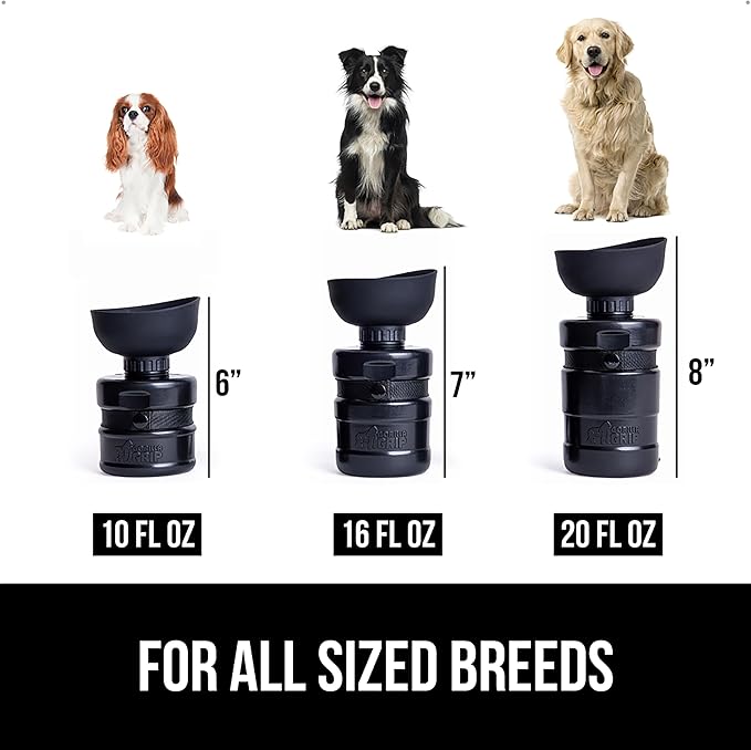 GORILLA GRIP Dog Water Bottle, Portable Water Bowl Dispenser for Dogs, 20 oz Leak Proof Pet Travel Squeeze Bottles, Food Grade Silicone, to Go Puppy Essentials, Hiking Camping Trip Accessories, Black