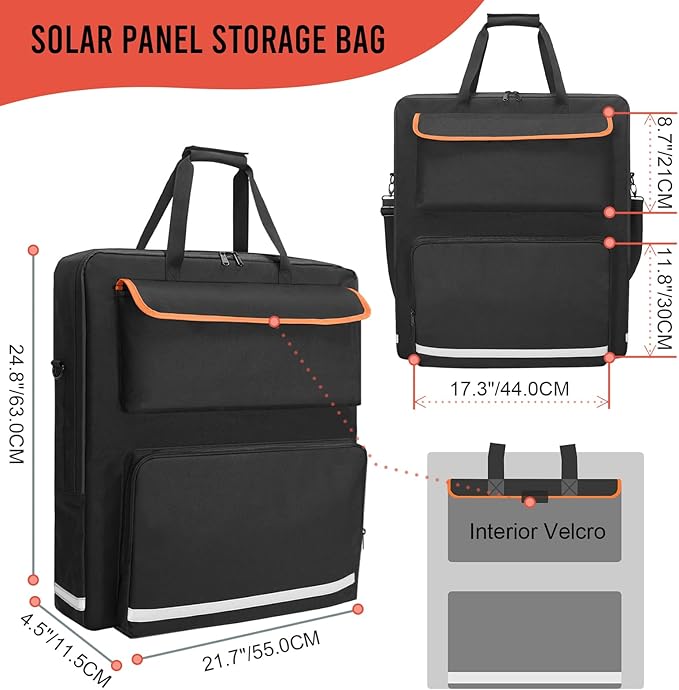 Solar Panel Storage Bag for 2 Solar Panels, Carrying Case for Jackery SolarSaga 100W 100X 200W, Double-Layer Solar Panel Carrying Case with Multi Pockets