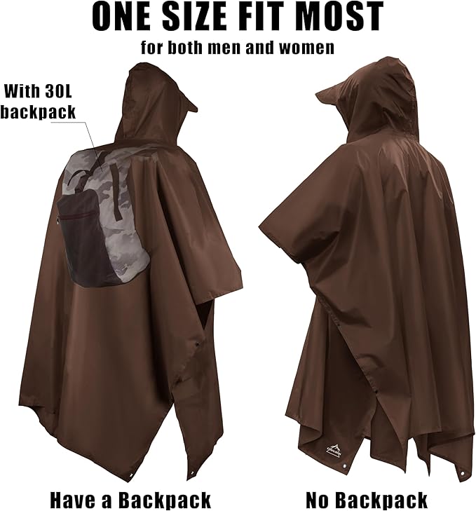 Coralrain Hooded Rain Poncho Lightweight Waterproof Unisex Raincoat Jacket with Pocket for Men Women Adult