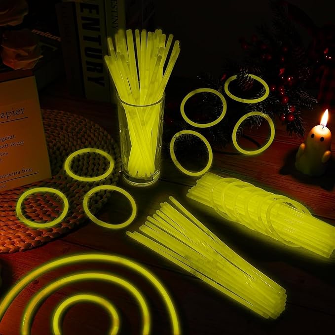 40 Pack 8??Yellow Glow Sticks Bracelet Necklaces Bulk with 40 Connectors Neon Glow In The Dark Party favors Supplies for Holiday Birthday Party Decoration (Yellow)