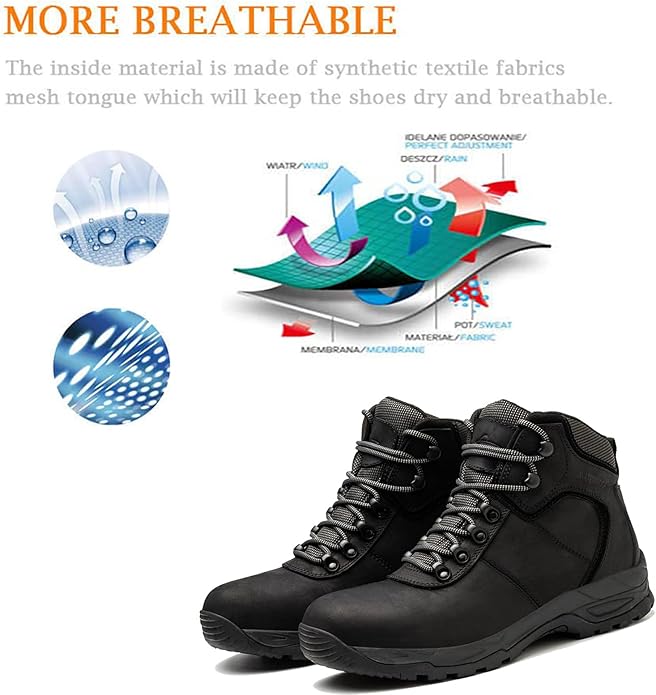 Waterproof Hiking Boots for Men, 6" Comfortable Soft Toe Shoes Mid Non Slip Hiking Shoes Outdoor Travel Shoes Leather Hiking Backpack Boots