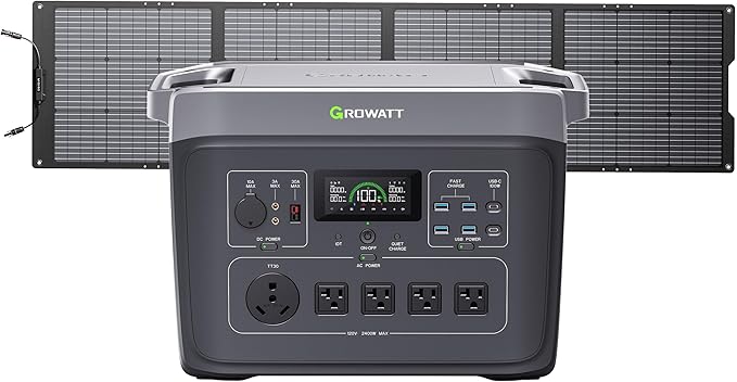 GROWATT Portable Power Station with 200W Solar Panel,Black Infinity 2000 Electric Solar Generator,2048Wh LifePO4 Battery, 2200W AC Output for Home Use, Outdoor Camping, RVs and Emergency Backup