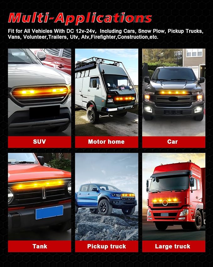 YM E-Bright 2-Pack Amber/Yellow 3 LED Car Flashlight DRL Truck Emergency Strobe Flash Warning Light DC 12-24V