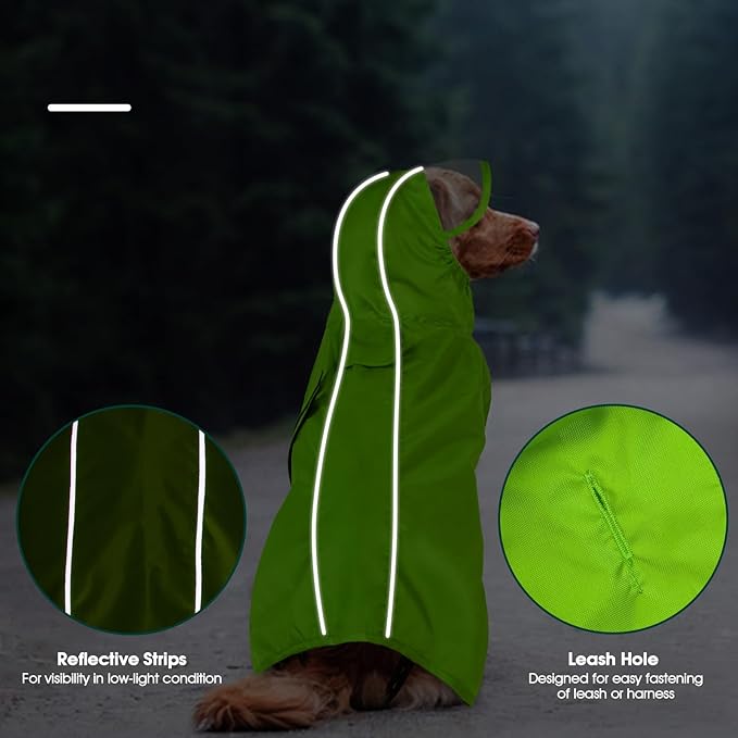 Kuoser Dog Raincoat, Waterproof Dog Jacket with Hood, Reflective Pet Rain Coat for Small Medium Large Dogs, Adjustable Lightweight Puppy Rain Gear for Outdoor Protection & Night Walks