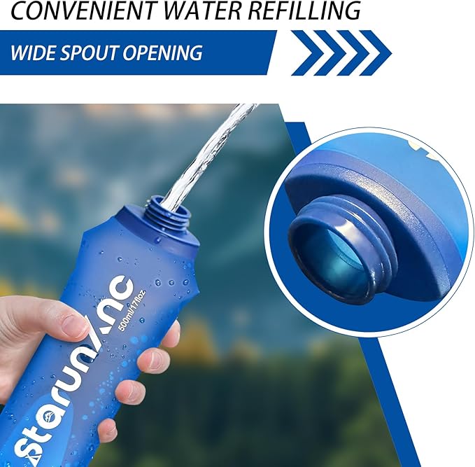 Hydration Soft Flask Running Water Bottle - Squeeze Water Bottles Portable Lightweight Foldable with Dust Cover