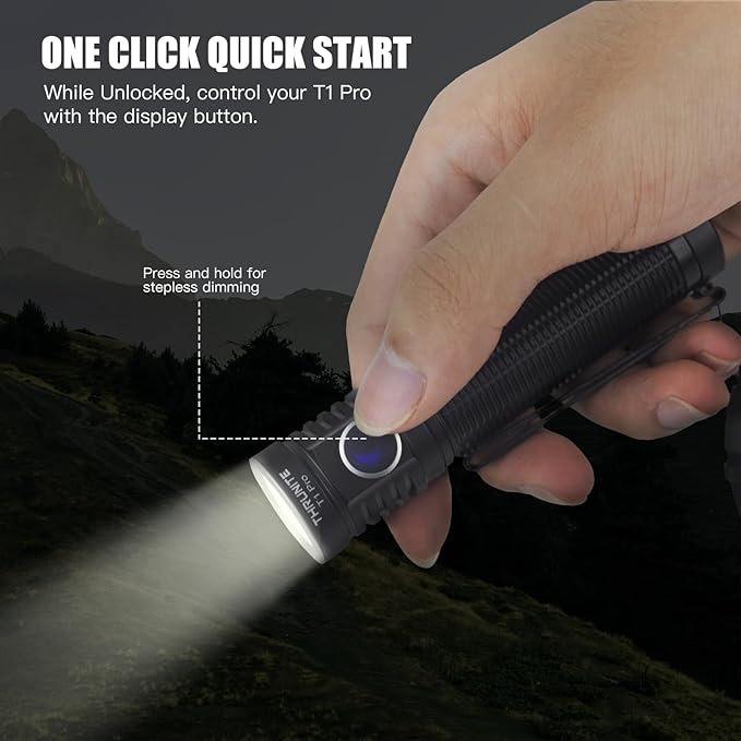 ThruNite T1 Pro High 1920 Lumens Rechargeable Flashlight with USB C Cable, Stepless Dimming,196-Meter Long Beam Distance Pocket Flashlight for EDC, Outdoor, Camping and Emergency (Cool White)