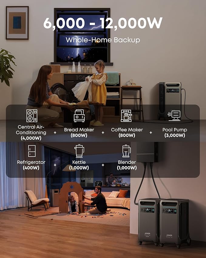 Anker SOLIX F3800 Plus Portable Power Station with Home Power Panel and 400W Solar Panel, 3840Wh, 6000W AC Output, Generators for Home Use, 3,200W Solar Input, For Power Outages and Emergencies