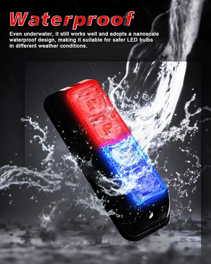 YM E-Bright 2-Pack Red Blue Dual Colors 4 LED Car Flash Light DRL Truck Warning Caution Emergency Construction Strobe Light DC 12V-24V