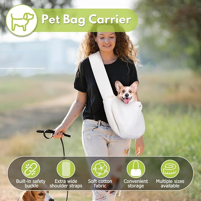 Dog Carrier Sling, Cat Backpack Carrier, Cotton Puppy Carrier Sling, Hands Dog Bag Carrier with Wide Strap Built in Safety Buckle Pocket for Small and Medium Pets (Large)