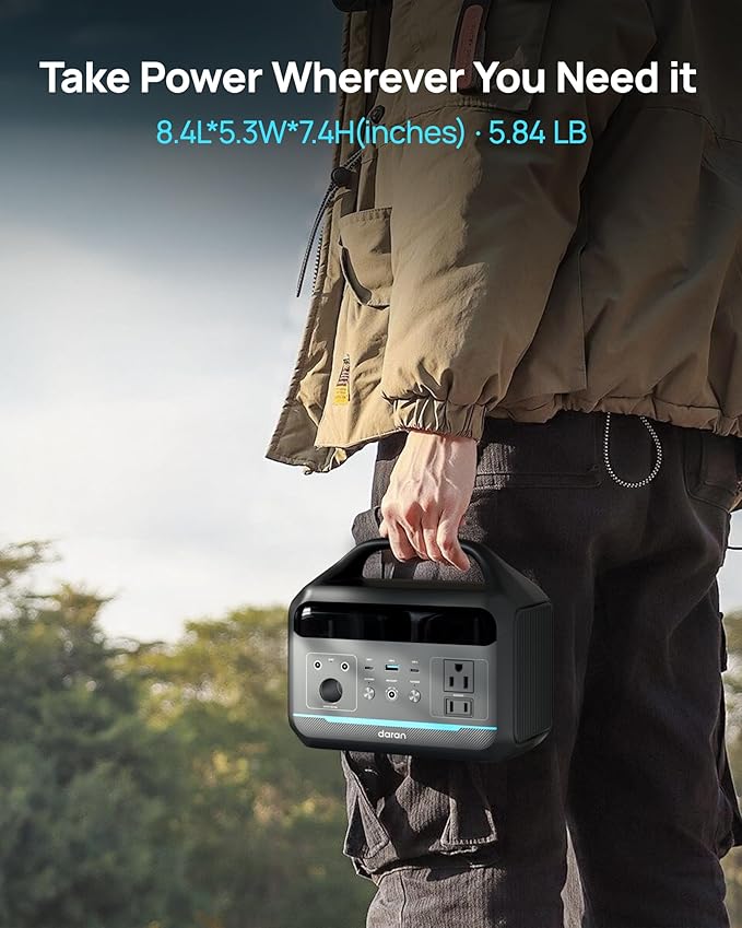 DARAN Portable Power Station 192Wh with Protective Carrying Bag, 300W (600W surge) LiFePO4 Battery Backup, Compact Solar Generator for Camping, Emergency, Home, Outdoor Use