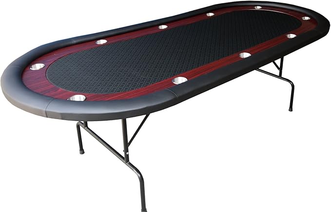 Poker Table 96 inches Light Series for 10 Player Games with Cup Holders Wooden Racetrack Felt Foldable Legs, Black