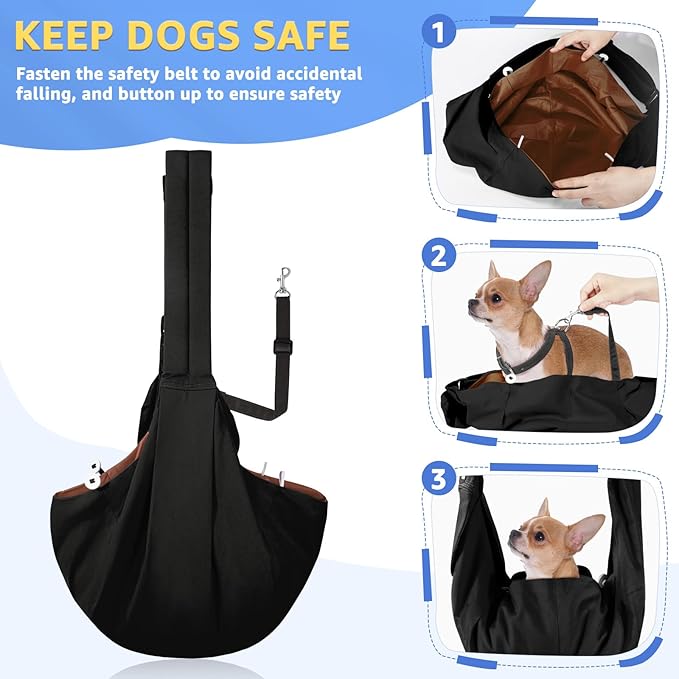 SlowTon Dog Carrier Sling - Thick Padded Shoulder Strap Adjustable Dog Carriers for Small Dogs, Puppy Carrier Purse for Pet Cat with Front Zipper Pocket Safety Belt Machine Washable (BN, XS)