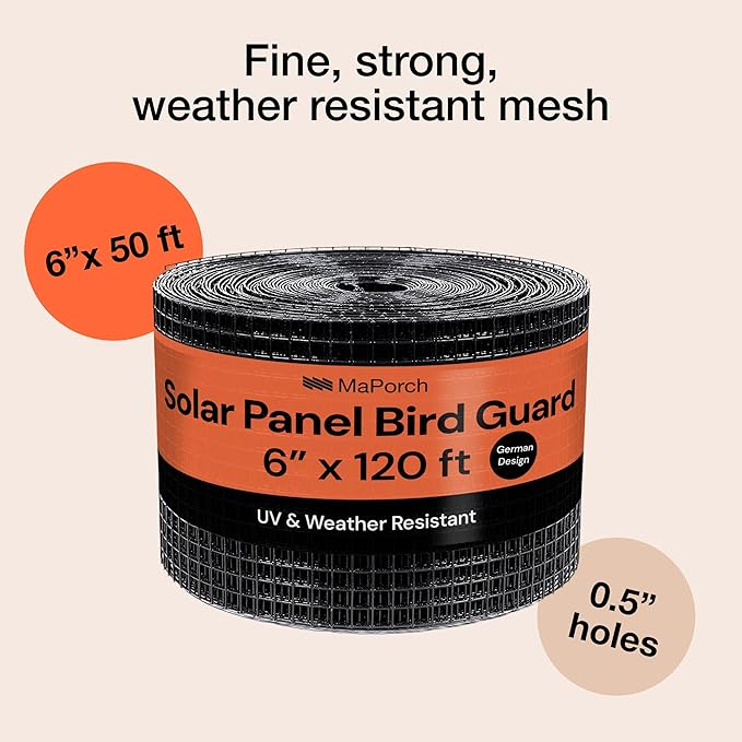 MaPorch Squirrel Netting Metal PVC Coated Galvanized Steel Mesh - 6 in x 50 ft Black - Under Fence Barrier Mesh - Squirrel Wire Guard & Bird Netting - Solar Panel Protection & Garden Fencing