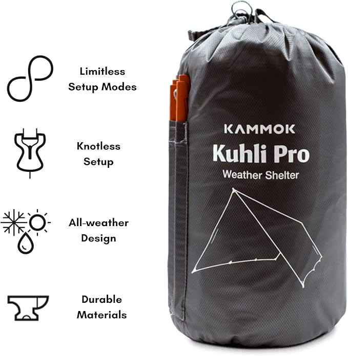 KAMMOK Kuhli Pro | Versatile Weather Shelter, (Waterproof, Durable, Portable, Camping Tarp, Hammock Tarp, Rain Cover), Granite Gray