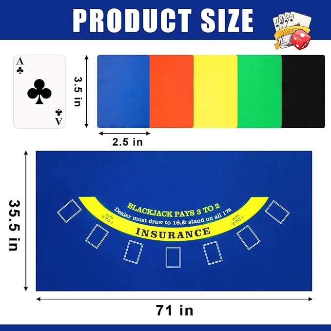 Aoriher Blackjack Game Combo Set, Include Blackjack Layout Felt,Shoe 6 Deck Automatic Card Shuffler Discard Holder Trays and 10 Cut Cards for Casino, Party Night(Blue)