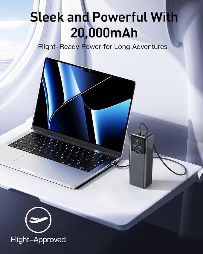 Laptop Power Bank, 20000mAh 3-Ports Portable Charger with 140W Fast Charging, Smart Display, for Outdoor, Compatible with iPhone 16/15/14 Series, Samsung, MacBook, iPad, and More(Beige)