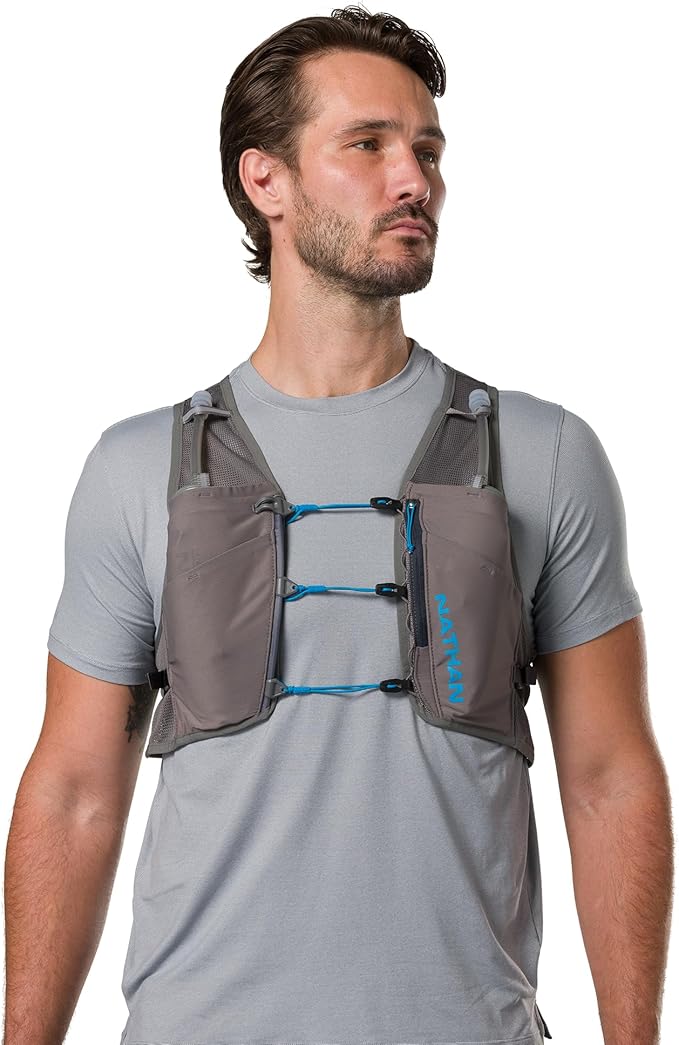 Nathan Hydration Vest - Lightweight, Quick-Fit Fix, Reflective, 4L Storage, Six Pockets, Two 14oz Flasks, Pinnacle Breeze