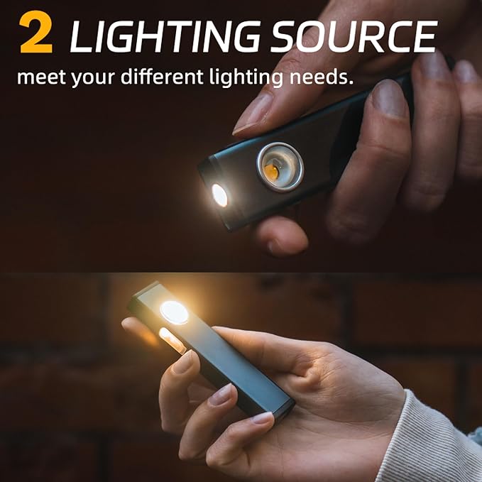 lexall Rechargeable Flashlight, 600 Lumens Portable LED Flashlight, Magnetic COB Flat Task Light with Pocket Clip, 3 Modes, Pocket Pen Inspection Light for Repairing, Camping, Hiking, Emergency(1 Pc)