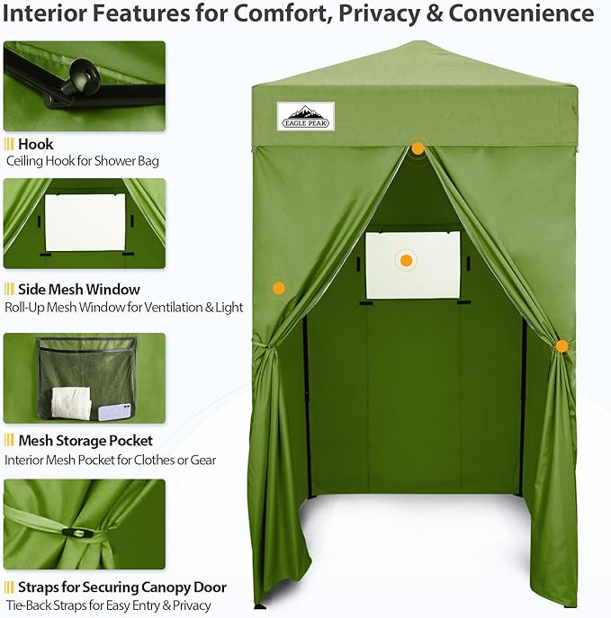 EAGLE PEAK Flex Ultra Compact 4x4 Pop-up Canopy, Sun Shelter, Changing Room, Portable Privacy Canopy Cabana for Pool, Fashion Photoshoots, or Camping, Army Green