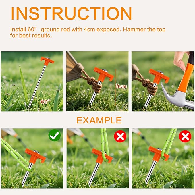 10 Pack Tent Stakes - 9.75 Inch Galvanized Non-Rust Ground Stakes Heavy Duty Canopy Anchors Metal Tent Pegs for Camping, Garden, Hiking, Orange